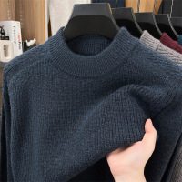 重磅加厚粗针半高领毛衣男冬季新款提花纯色保暖男士针织衫