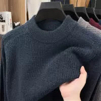 重磅加厚粗针半高领毛衣男冬季新款提花纯色保暖男士针织衫
