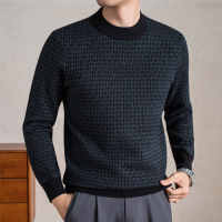 老钱风470克精仿男士羊毛衫冬季新款加厚保暖格子提花长袖毛衣男