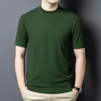 16针精纺短袖针织衫男春季新款可机洗套头半高领透气打底衫男