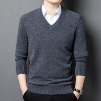 加厚纯羊毛420克鸡心领V领羊毛衫男冬季新款保暖打底男士毛衣