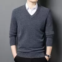加厚纯羊毛420克鸡心领V领羊毛衫男冬季新款保暖打底男士毛衣