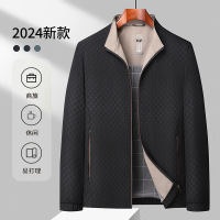 外套男秋季新款商务休闲中年立领拉链格子夹克男棒球服