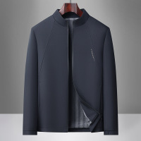 立领拉链商务休闲男士夹克中年爸爸装秋季新款纯色拉链外套男