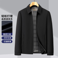 翻领中年商务行政休闲男士外套秋季新款纯色拉链夹克男