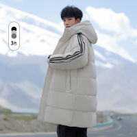 冬季中长款加厚羽绒服男款休闲百搭运动白鸭绒情侣连帽潮牌男外套