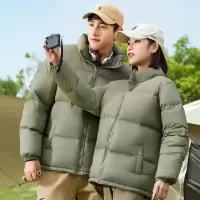 冬季新款羽绒服男时尚休闲立领白鸭绒男女同款情侣纯色面包服外套