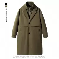 冬季男装工装白鸭绒羽绒服男女同款假两件立领保暖风衣外套男