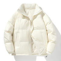 情侣款冬季新款白鸭绒羽绒服百搭休闲纯色立领加厚保暖面包服外套