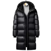 男装冬季黑金羽绒服男情侣中长款过膝加厚男女同款纯色百搭外套男