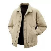 秋冬季男士保暖羽绒服百搭潮流时尚简约休闲翻领纯色青年男装外套