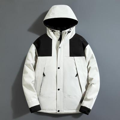 羽绒服冬季新款潮牌拼色连帽白鸭绒工装加厚保暖情侣男女同款外套