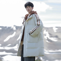 羽绒服男冬季90白鸭绒情侣中长款保暖外套连帽时尚假两件男装