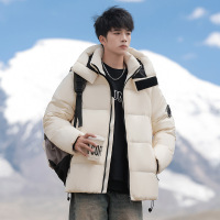 男装冬季90绒子羽绒服青少年纯色休闲时尚连帽保暖男士加厚面包服