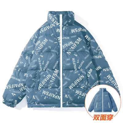 男装双面穿冬季羽绒服上衣情侣百搭宽松休闲立领潮牌男女时尚外套