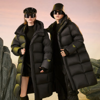 羽绒服情侣中长款冬季新款黑金潮流宽松舒适男女同款连帽百搭外套