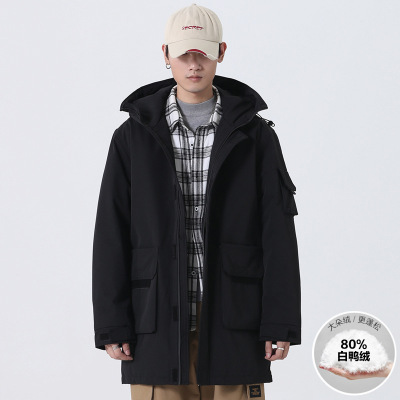潮流连帽工装白鸭绒羽绒服男宽松短款休闲情侣潮外套冬季轻薄加厚