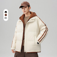 90白鸭绒冬季新款情侣羽绒服男连帽简约加厚保暖面包服宽松男外套