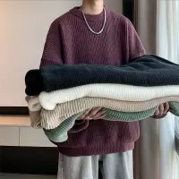 冬季新款毛衣男宽松慵懒风情侣装针织衫圆领套头纯色潮流打底线衫
