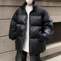 冬季男装时尚新款潮牌棉服男加厚pu皮棉袄外套立领百搭面包服棉衣