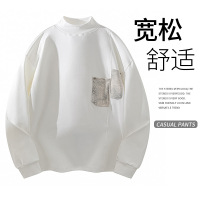 春秋季新款半高领长袖卫衣男休闲时尚潮牌套头宽松内搭打底衫外穿