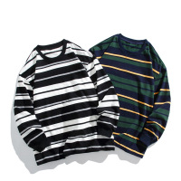 春秋季新款男士韩版撞色条纹圆领长袖卫衣潮280g重磅纯棉百搭上衣
