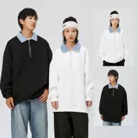 春秋季新款美式潮牌情侣半拉链翻领长袖套头潮流卫衣男女同款上衣