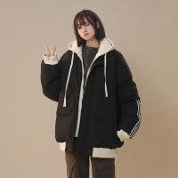 棉服男秋冬季新款情侣宽松百搭假两件潮牌加厚连帽面包服男士外套