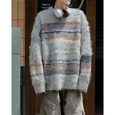 毛衣男冬季美式潮牌慵懒风圆领套头毛针织衫休闲百搭青少年男上衣