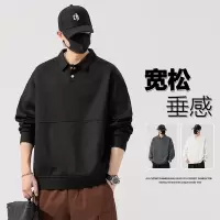 男士春秋新款翻领长袖POLO衫T恤卫衣套头宽松大码打底衫上衣男装
