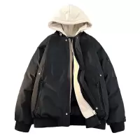 男装假两件连帽棉服男女同款冬季韩版宽松保暖棉服情侣款潮牌外套