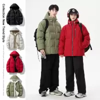 男装新款休闲情侣连帽棉衣秋冬季加绒棉服男女同款户外防水面包服