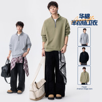 男装新款半拉链纯色卫衣男生春秋季宽松潮流套头立领男卫衣打底衫