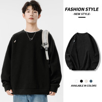 男装春秋新款德绒圆领卫衣男潮牌大码休闲宽松百搭长袖男士打底衫