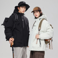 秋冬季新款情侣装纯色防水棉服加厚休闲冲锋衣潮牌连帽外套棉衣男