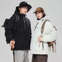 秋冬季新款情侣装纯色防水棉服加厚休闲冲锋衣潮牌连帽外套棉衣男