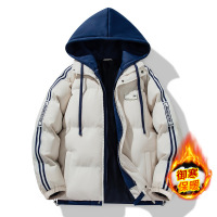 秋冬季新款棉服男士假两件连帽潮牌加厚保暖棉衣情侣款拼色外套男
