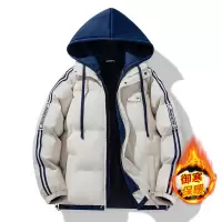 秋冬季新款棉服男士假两件连帽潮牌加厚保暖棉衣情侣款拼色外套男