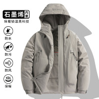 秋冬季石墨烯外套男装冲锋衣情侣潮牌连帽棉服防风防水登山服
