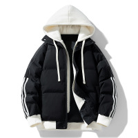 秋冬新款男士棉衣假两件日系潮牌连帽外套宽松青少年棉服加厚棉袄