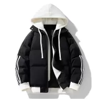 秋冬新款男士棉衣假两件日系潮牌连帽外套宽松青少年棉服加厚棉袄