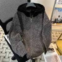 秋季新款青少年连帽慵懒感毛衣简约百搭休闲男女针织衫开衫男外套