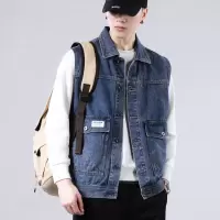 男装春秋牛仔马甲男士潮牌ins宽松无袖坎肩背心工装夹克翻领外套