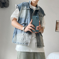 男装痞帅韩版潮流设计感牛仔马甲外套男夏季情侣无袖卡坎肩百搭上