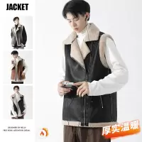 马甲男背心冬季新款复古机车服棉服高街痞帅加绒马甲男士坎肩外套