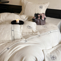 感小香风牛奶绒四件套秋冬加厚法莱绒刺绣被套床单公主风套件