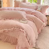 韩版少女加厚牛奶绒花边四件套公主风双面防静电毛绒床品套件