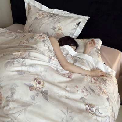 100S磨毛四件套感花卉被套床单1.8/2.0m加大纯棉床品