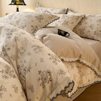 a类磨毛四件套秋冬复古花边被套南通床上三件套纯棉床单被罩