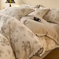 a类磨毛四件套秋冬复古花边被套南通床上三件套纯棉床单被罩